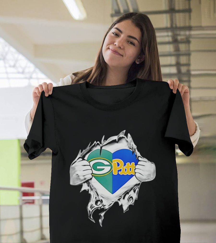 Green Bay Packers Pittsburgh Panthers Superman Heart Rip T-Shirt