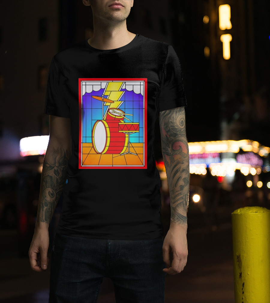 Stained Glass Drum Kit With Lightning Bolt T-Shirt