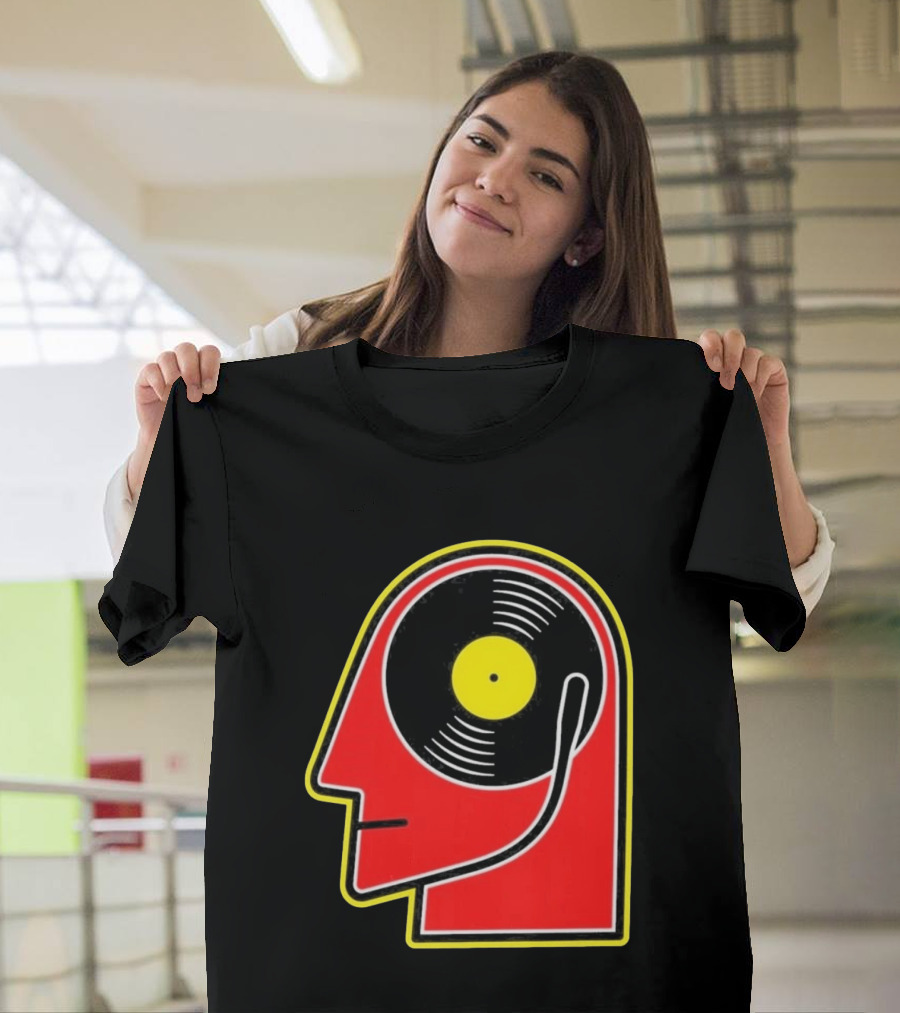 Vinyl Album Head With Record Disc Ear Retro Music T-Shirt