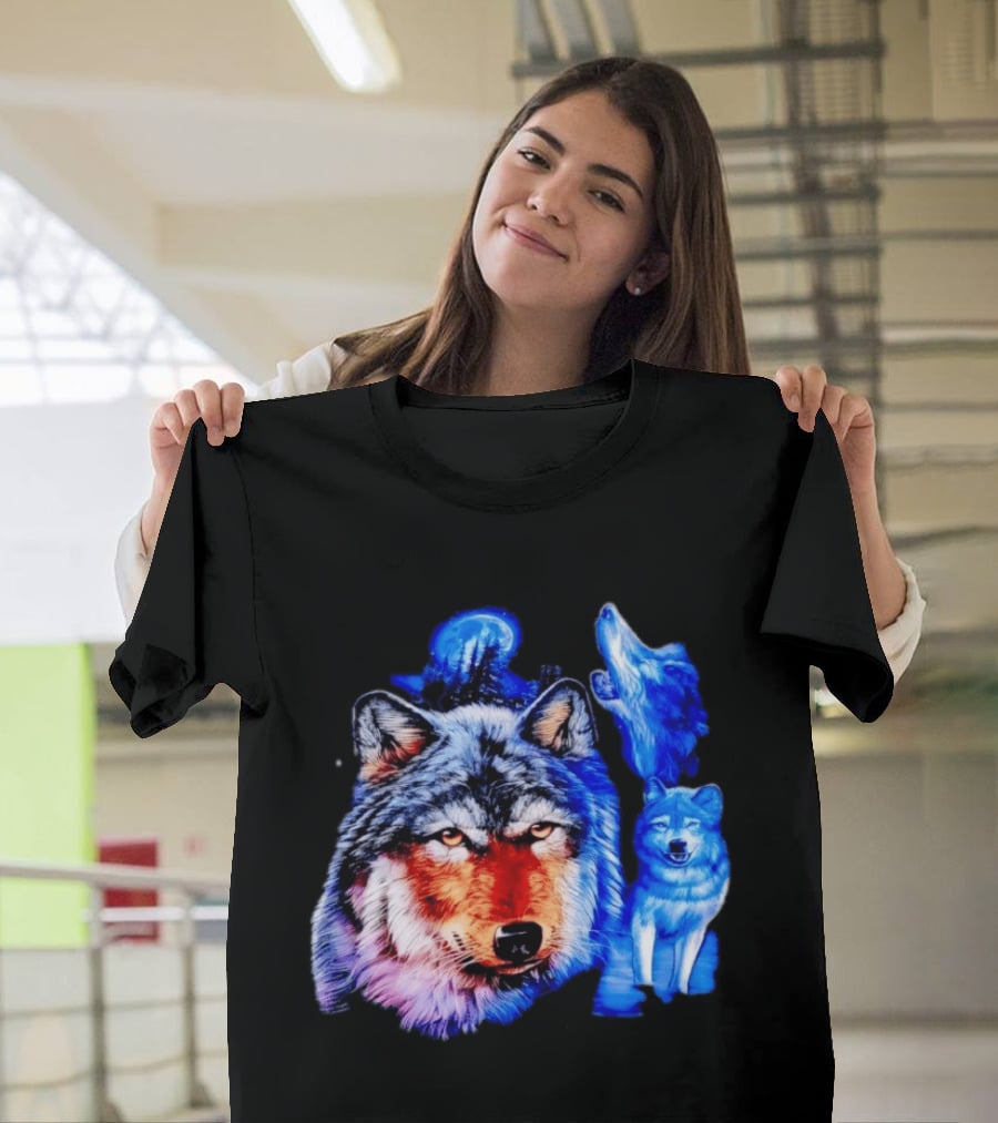 Wild Wolf Pack Moon Night Scene Nature Wildlife Wolves Howling T-Shirt