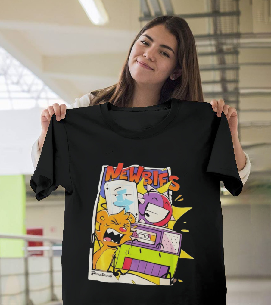 Newbies RaidingSalmon Cartoon Boombox And Cards Explosion T-Shirt