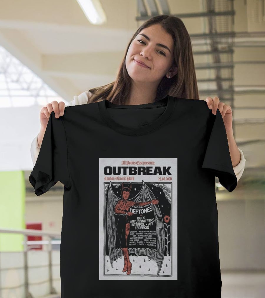 All Points East Presents Outbreak London Victoria Park 25.08.2026 Deftones Idles Amy Sniffers Interpol AFI Esdeekid T-Shirt