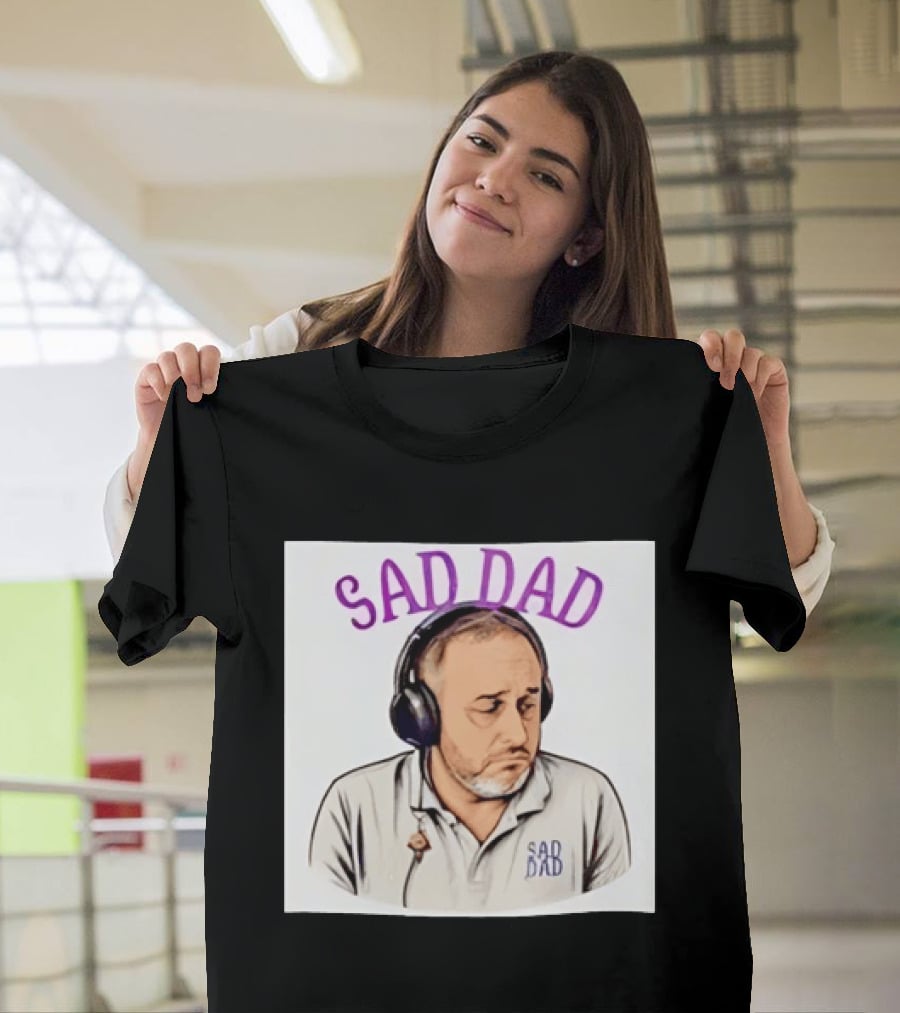 Sad Dad Headphones Fatherhood Parenting Mood T-Shirt