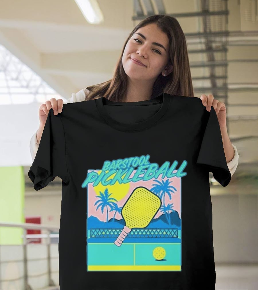 Barstool Pickleball Tropical Retro Paddle And Palm Trees T-Shirt