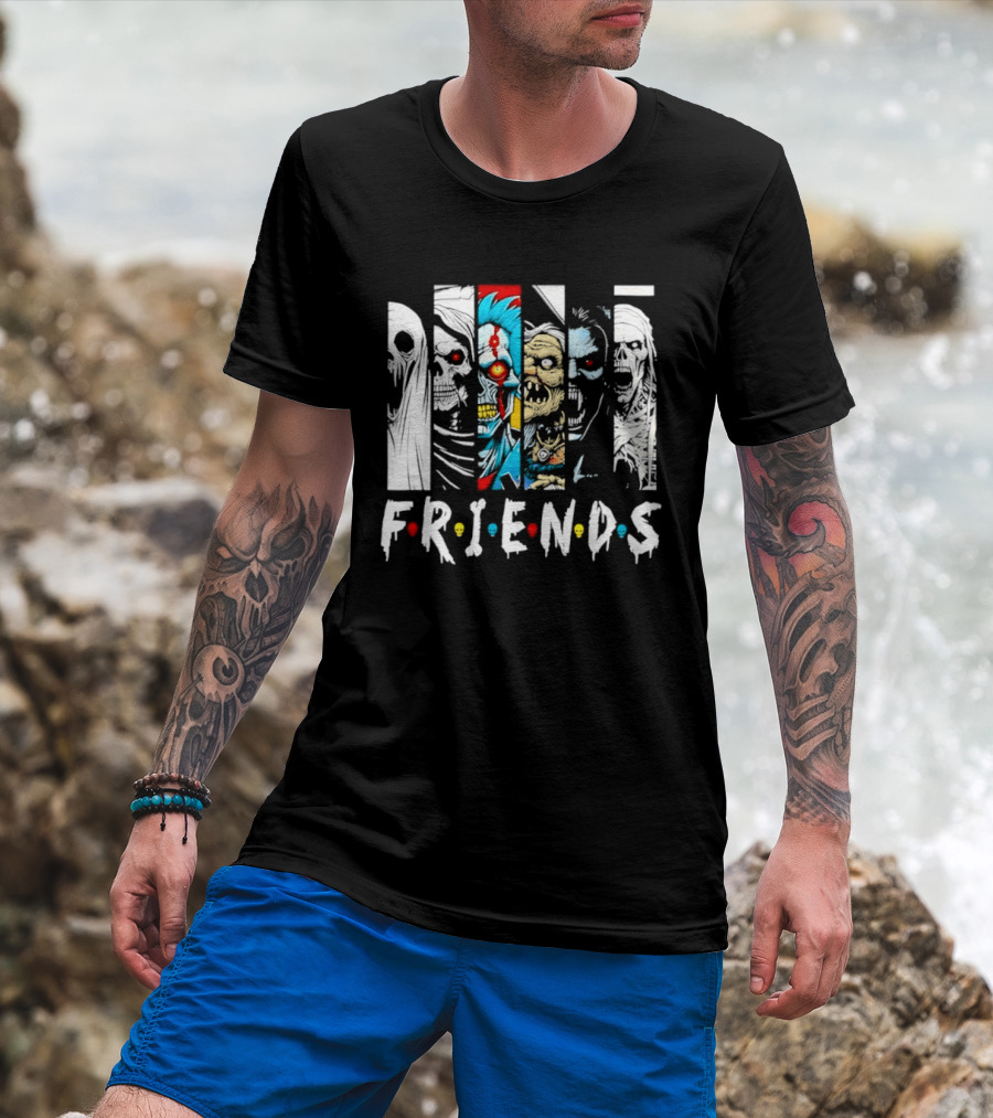 Friends Horror Movie Characters Halloween Scary Mask T-Shirt