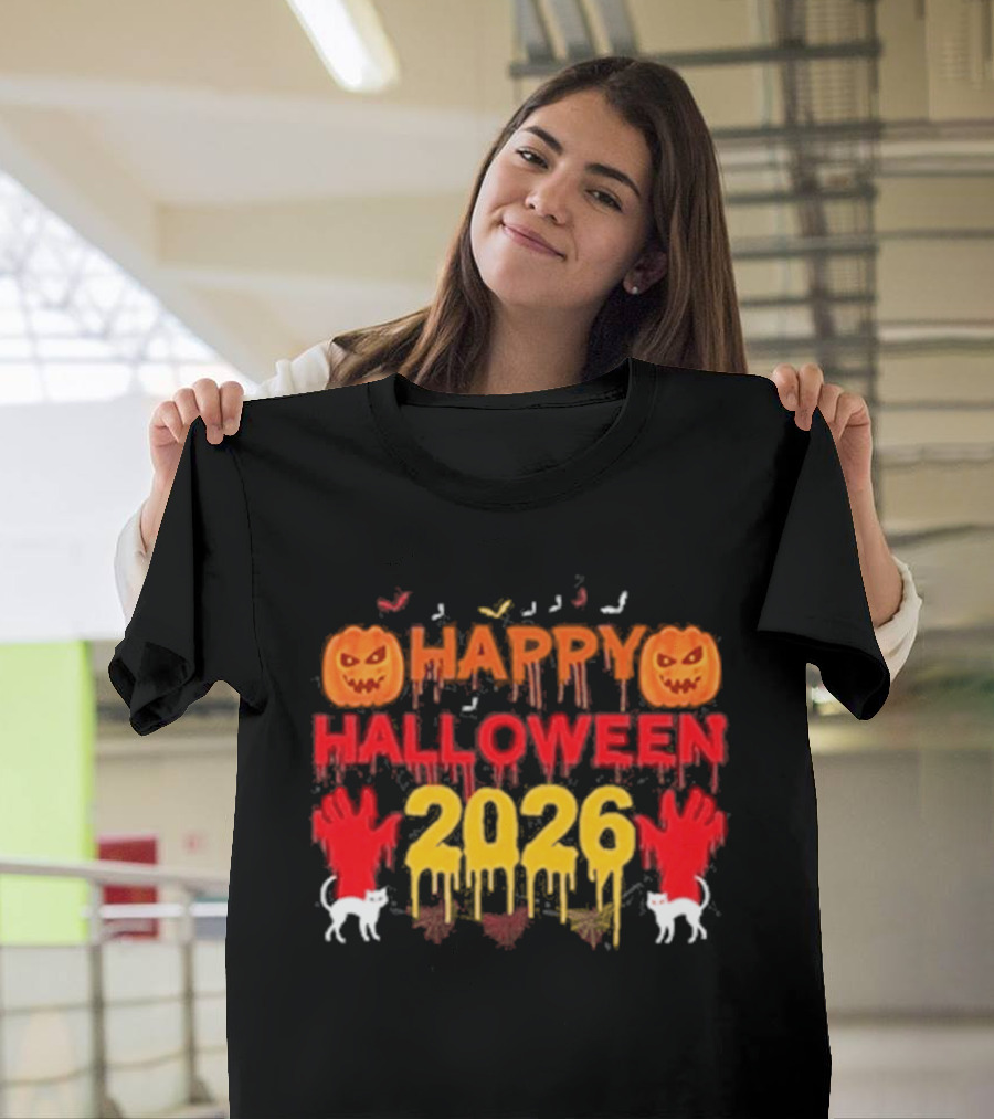 Happy Halloween 2026 Spooky Pumpkin Ghosts And Cats T-Shirt