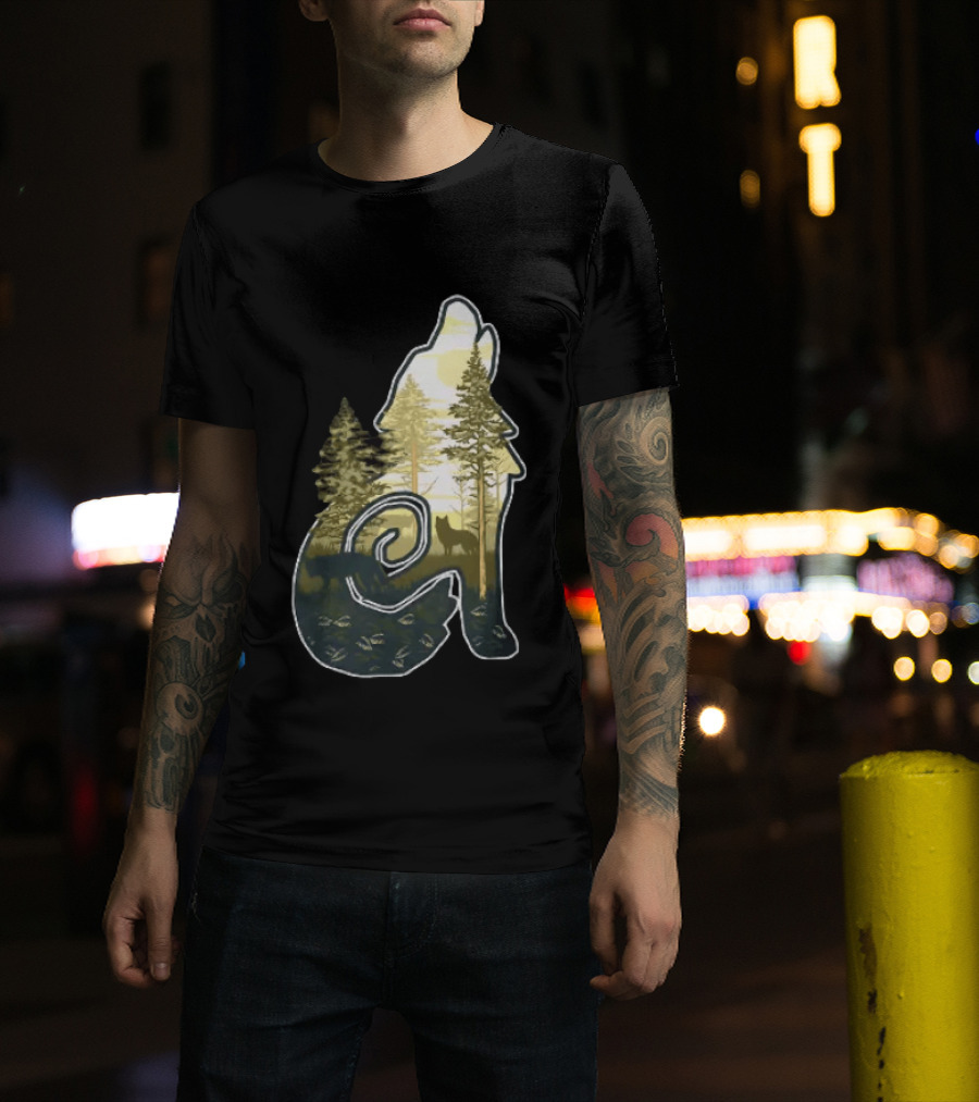 Wolf Howling Forest Scene Fahlo Nature Wildlife T-Shirt