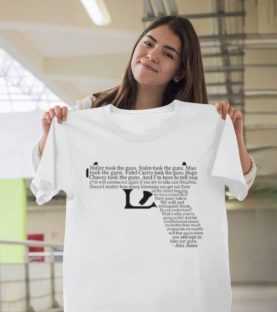 Alex Jones 1776 Will Commence Again Gun Rights Pistol Shaped T-Shirt