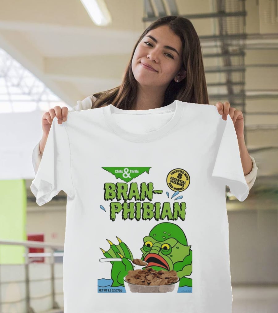 Bran Phibian Chills And Thrills Cereal Box Fortified With 8 Essential Vitamins And Worms T-Shirt