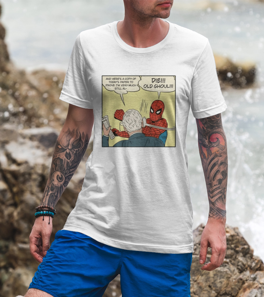 Spider Man Punching Mitch McConnell Die Old Ghoul Comic Meme T-Shirt