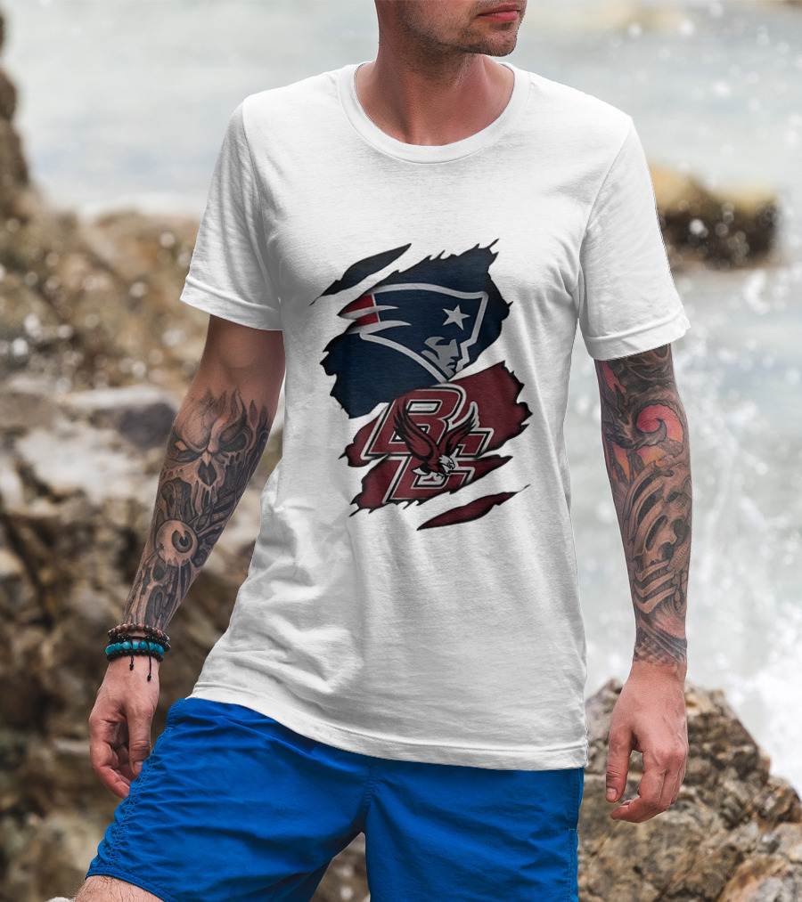 New England Patriots Boston College Eagles Ripped Collaboration T-Shirt
