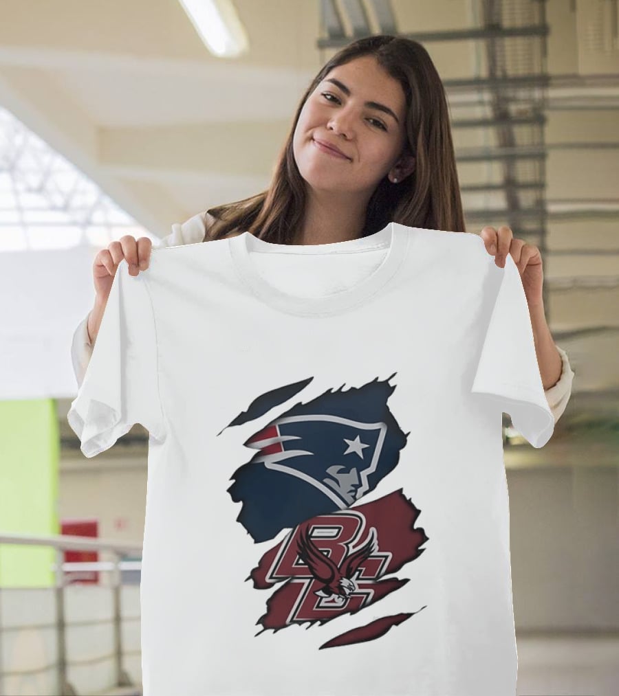 New England Patriots Boston College Eagles Ripped Collaboration T-Shirt