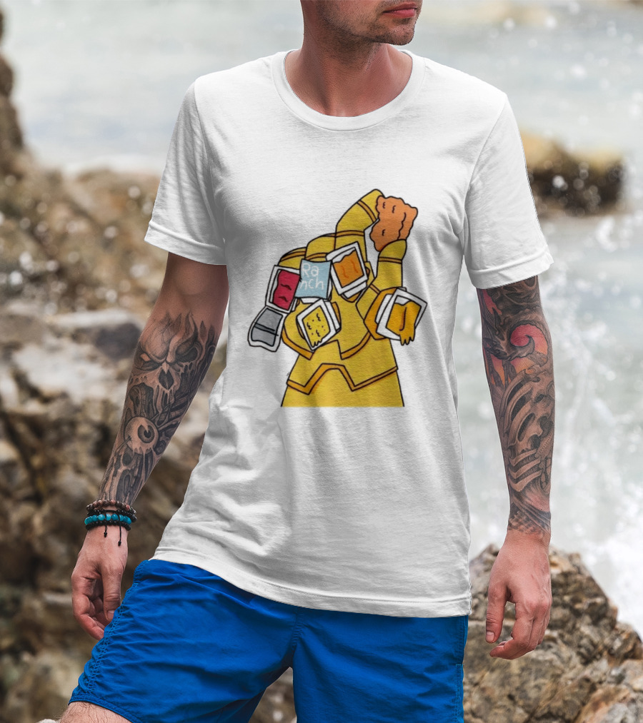 Infinity Gauntlet With Chicken Nugget And Sauce Containers Meme T-Shirt