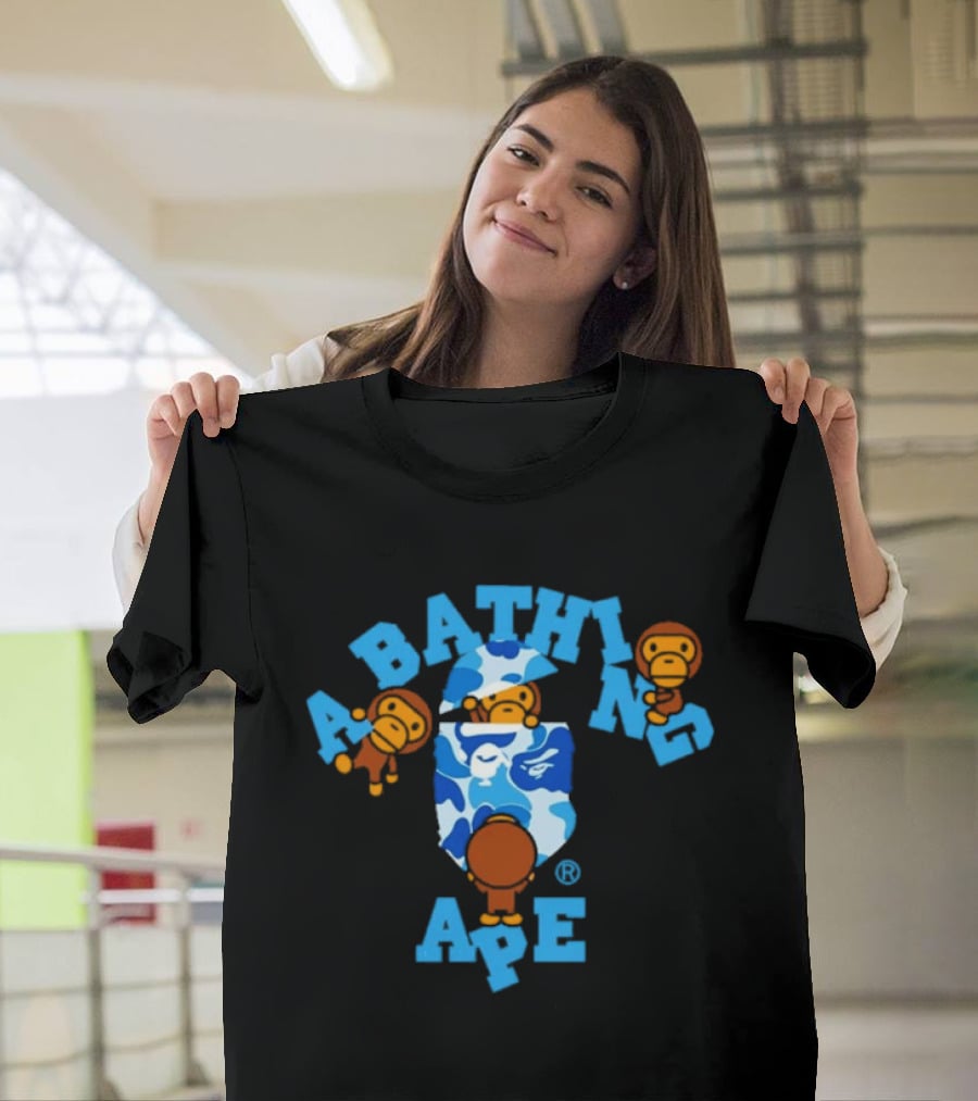 A Bathing Ape ABC Camo College Milo Blue BAPE Monkeys T-Shirt