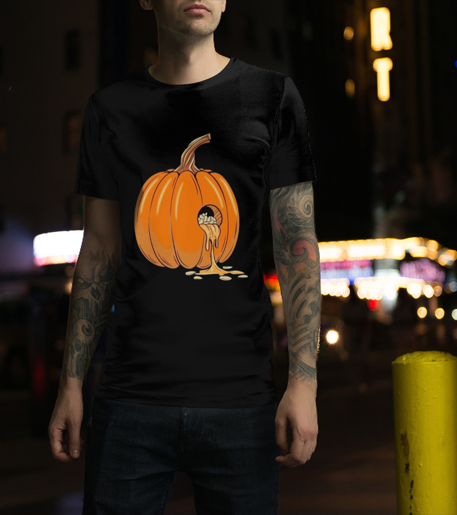 Gourdy Hole Halloween Pumpkin With Seeds Streaming Out T-Shirt