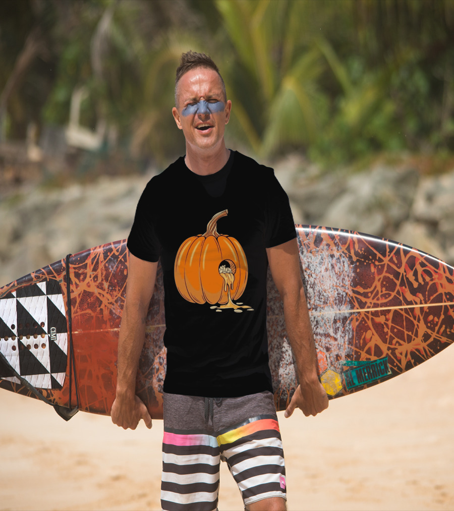Gourdy Hole Halloween Pumpkin With Seeds Streaming Out T-Shirt