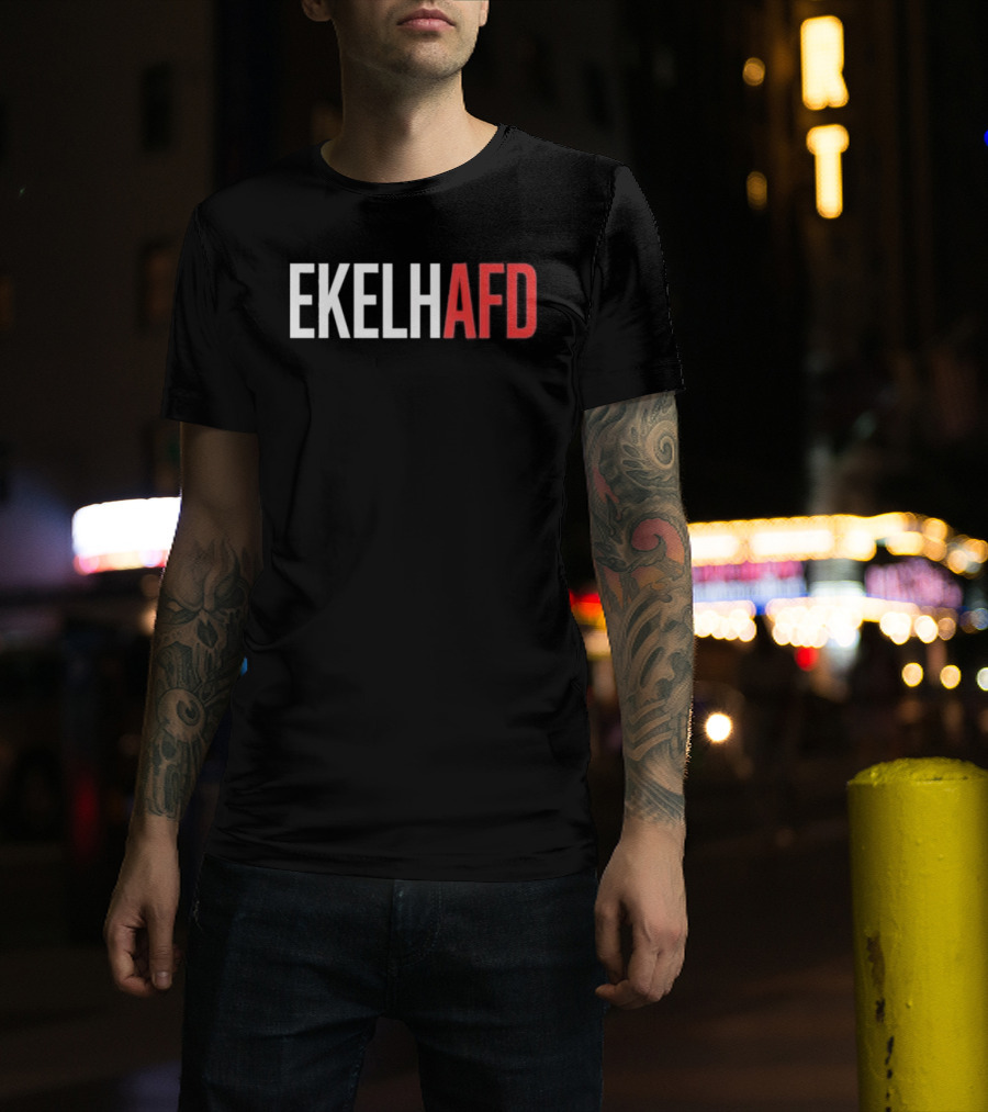 EKELHAFD Anti Far Right Statement Text Red White Contrast T-Shirt