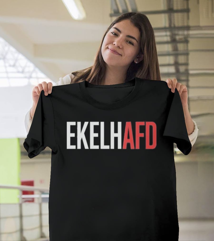 EKELHAFD Anti Far Right Statement Text Red White Contrast T-Shirt