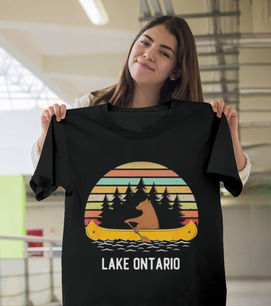 Lake Ontario Bear Canoeing Retro Vintage Sunset T-Shirt