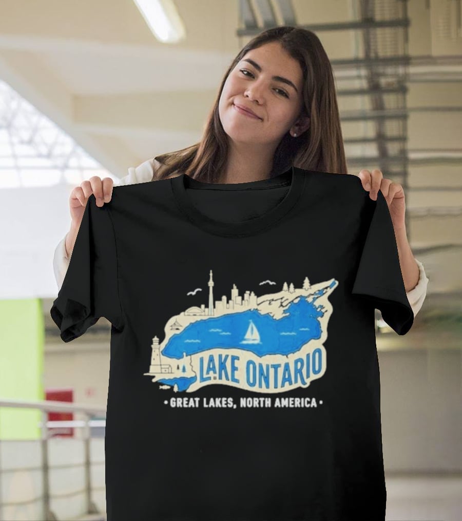 Lake Ontario Skyline Map Great Lakes North America T-Shirt