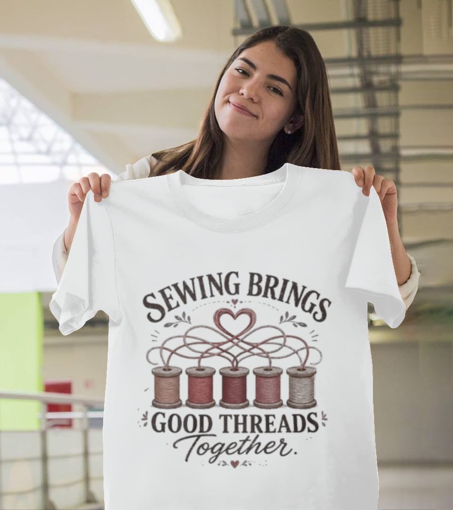 Sewing Brings Good Threads Together Heart Spools Seamstress T-Shirt