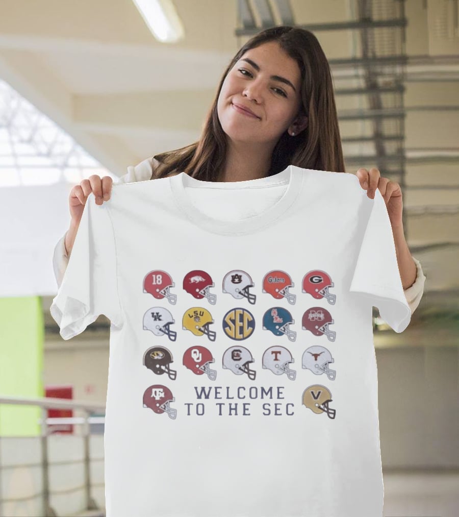 Welcome To The SEC Football Helmets Featuring NCAA Teams And Iconic SEC T-Shirt