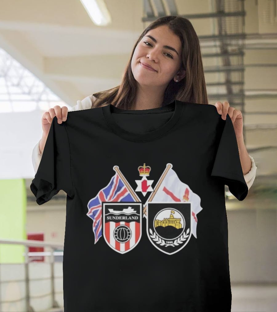 Sunderland And Linfield FC Crests Union Jack Northern Ireland Flags T-Shirt