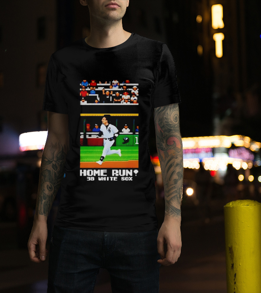 Yoan Moncada Home Run 3B White Sox Pixel Art Baseball Game Scene T-Shirt