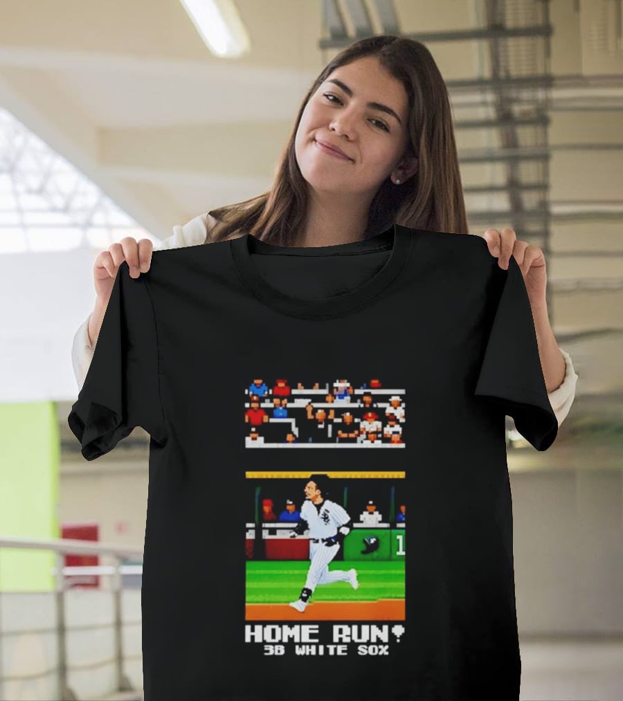 Yoan Moncada Home Run 3B White Sox Pixel Art Baseball Game Scene T-Shirt