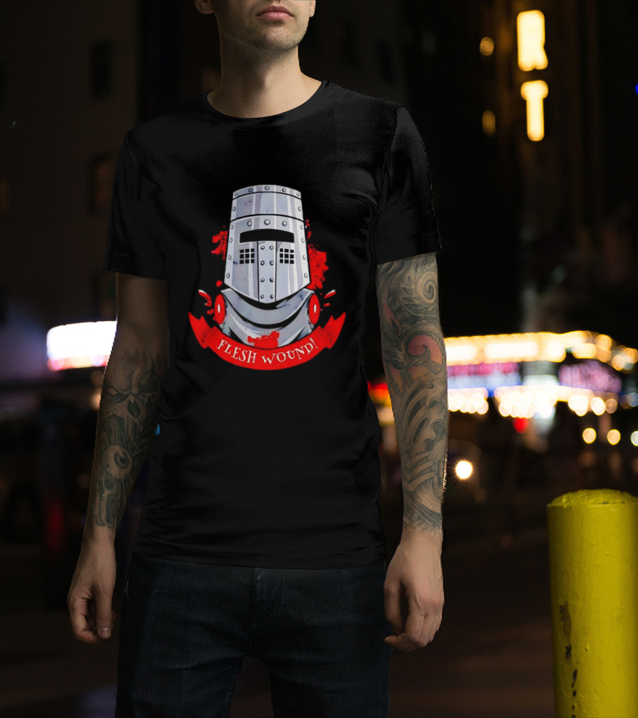 Black Knight Flesh Wound Helmet Monty Python Holy Grail T-Shirt