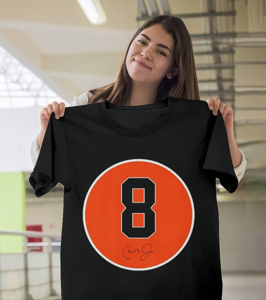 Cal Ripken Jr Number 8 Baltimore Orioles Team Circle Orange T-Shirt