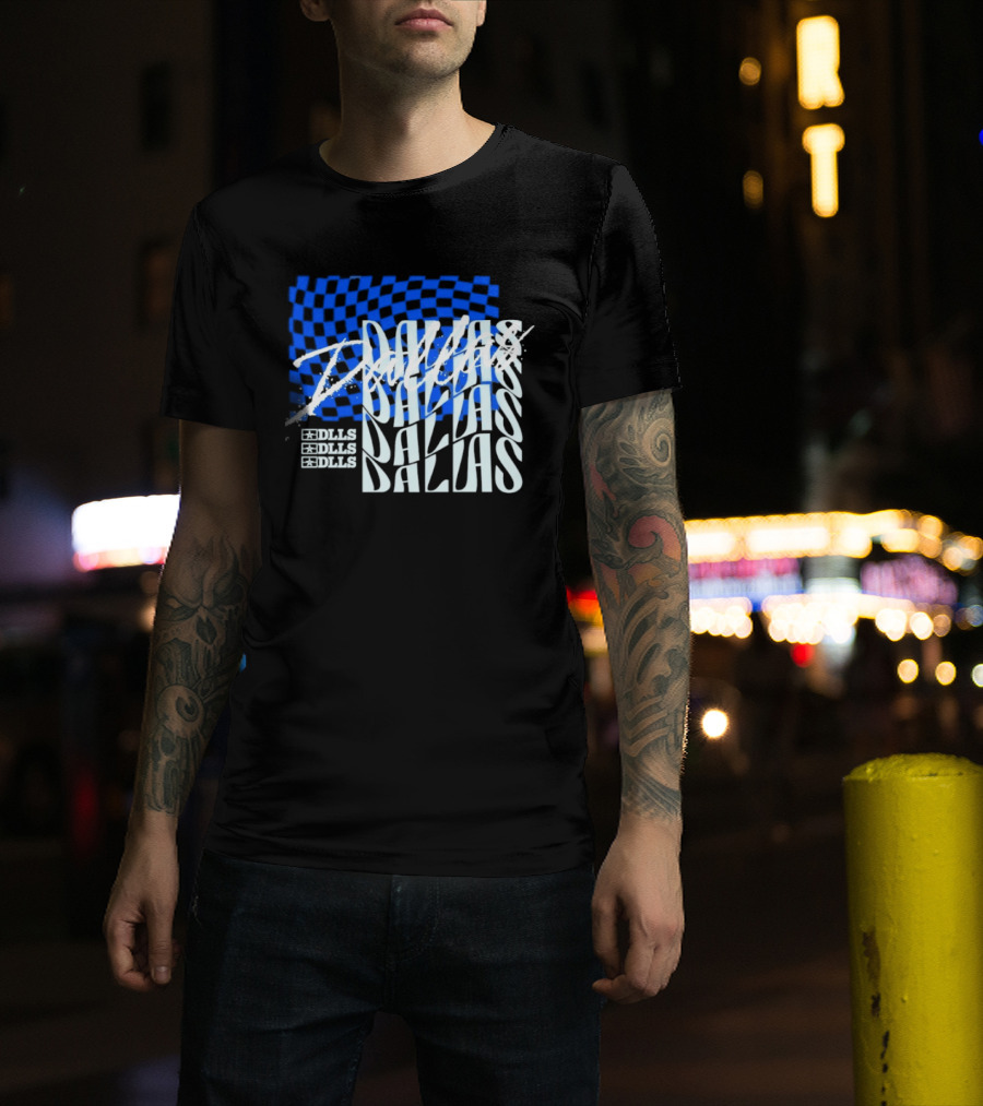 Dallas Checkered Blue Sports Texas Word T-Shirt
