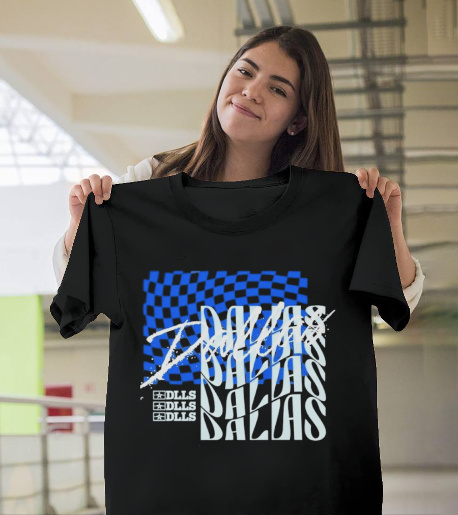 Dallas Checkered Blue Sports Texas Word T-Shirt
