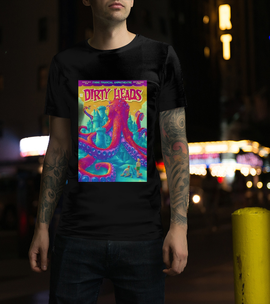 Dirty Heads August 30th 2026 IThink Financial Amphitheatre West Palm Beach Colorful Octopus And Castle T-Shirt