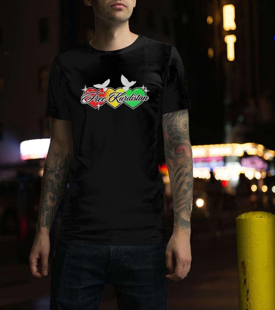 Free Kurdistan Red Yellow Green Hearts Doves T-Shirt