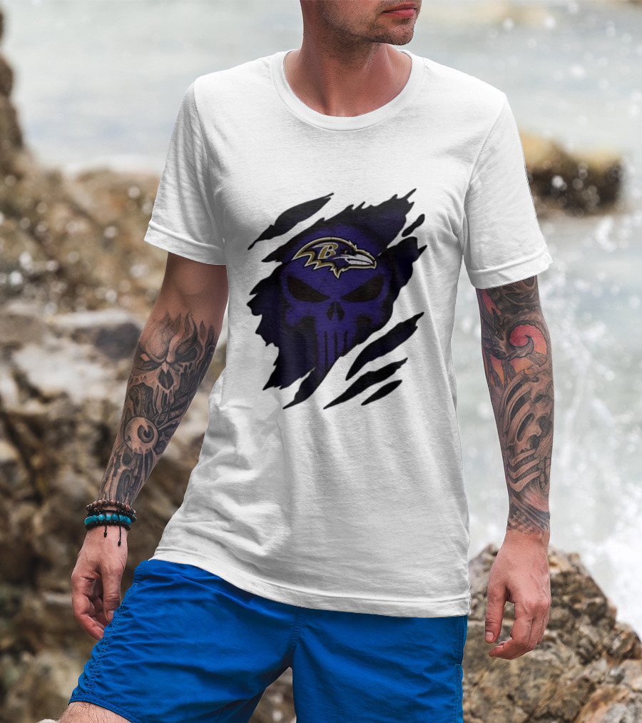 Baltimore Ravens Punisher Skull Crossover Fan Merchandise T-Shirt