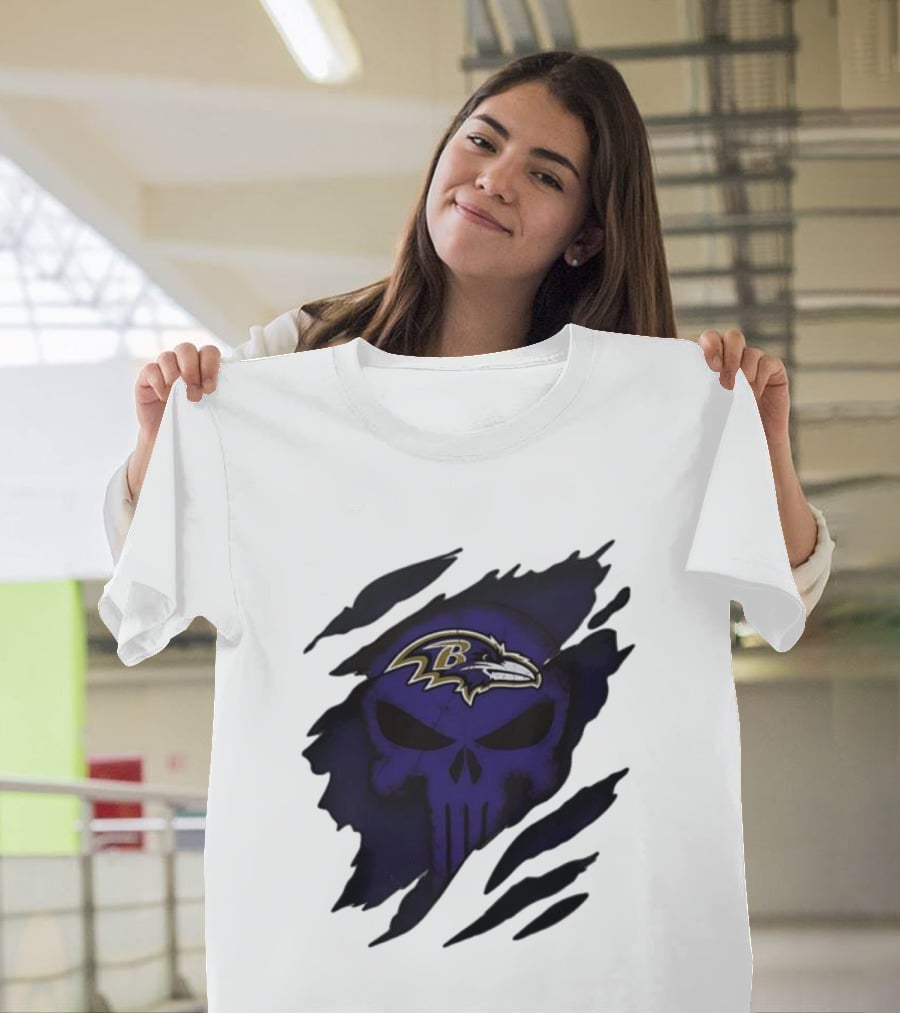 Baltimore Ravens Punisher Skull Crossover Fan Merchandise T-Shirt