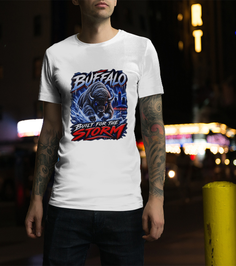 Buffalo Built For The Storm Football Charging Bison City Skyline T-Shirt