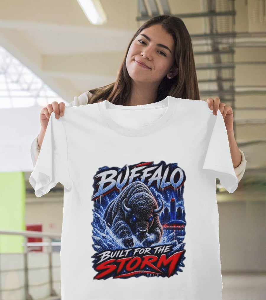 Buffalo Built For The Storm Football Charging Bison City Skyline T-Shirt