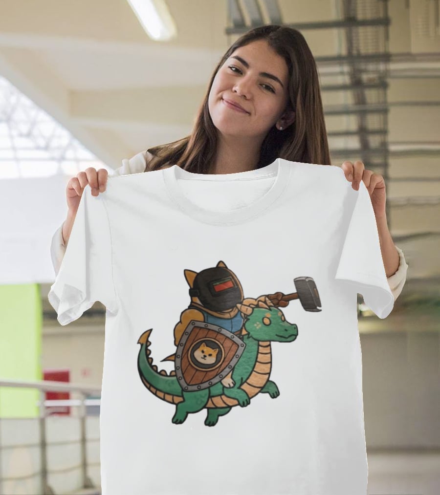 Doge Memes Warrior Dragon Ride Welding Mask Hammer And Shield T-Shirt