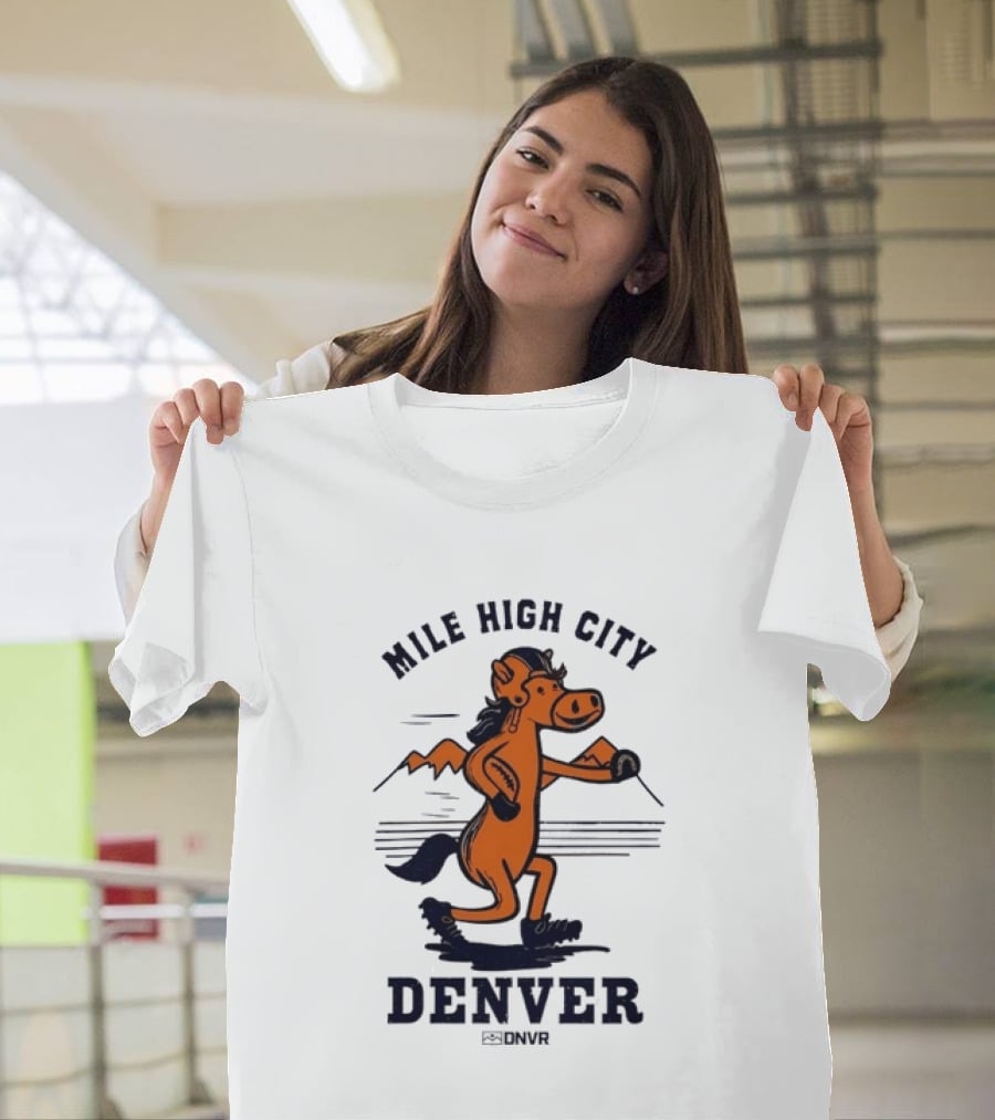 Mile High City Denver Broncos DNVR Retro Horse Running Football T-Shirt