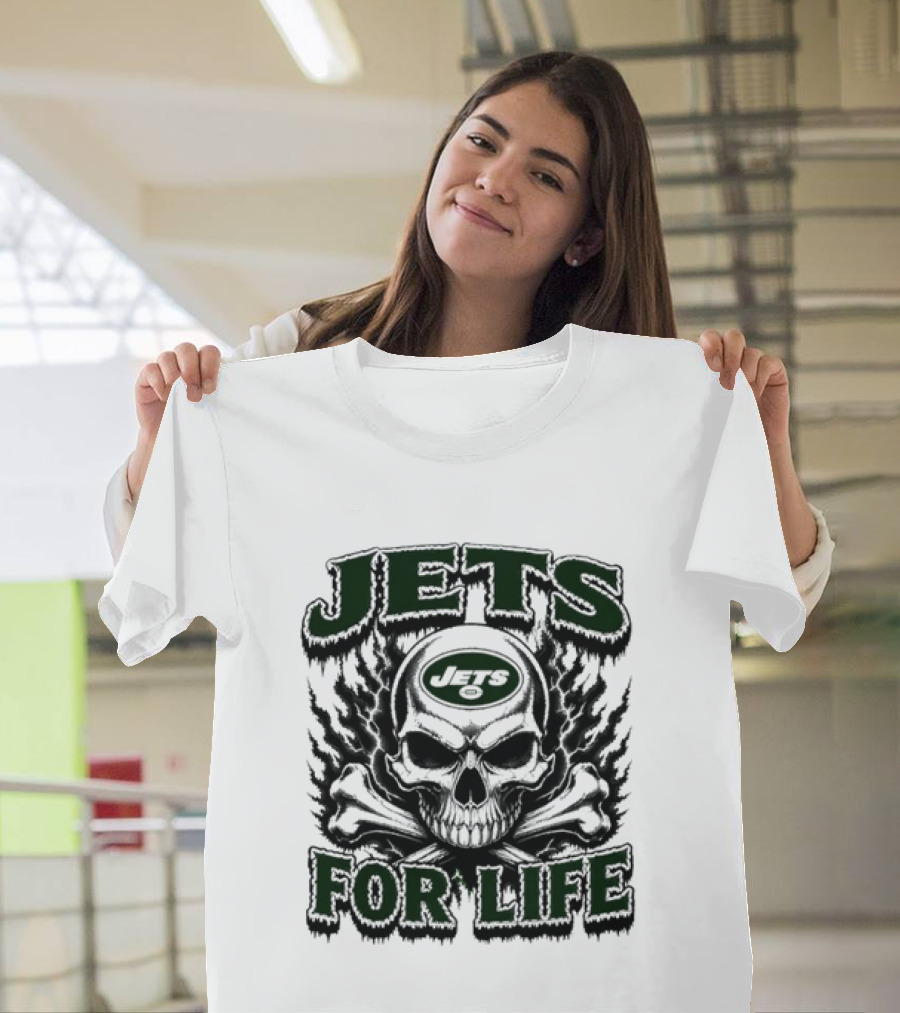 New York Jets Skull And Crossbones For Life Fan Gear T-Shirt