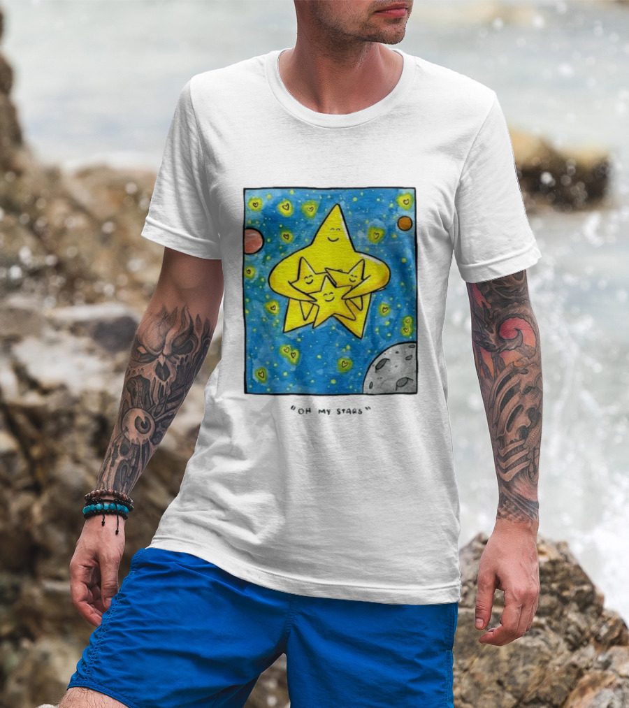 Oh My Stars Family Of Stars Celestial Background With Planets And Hearts T-Shirt