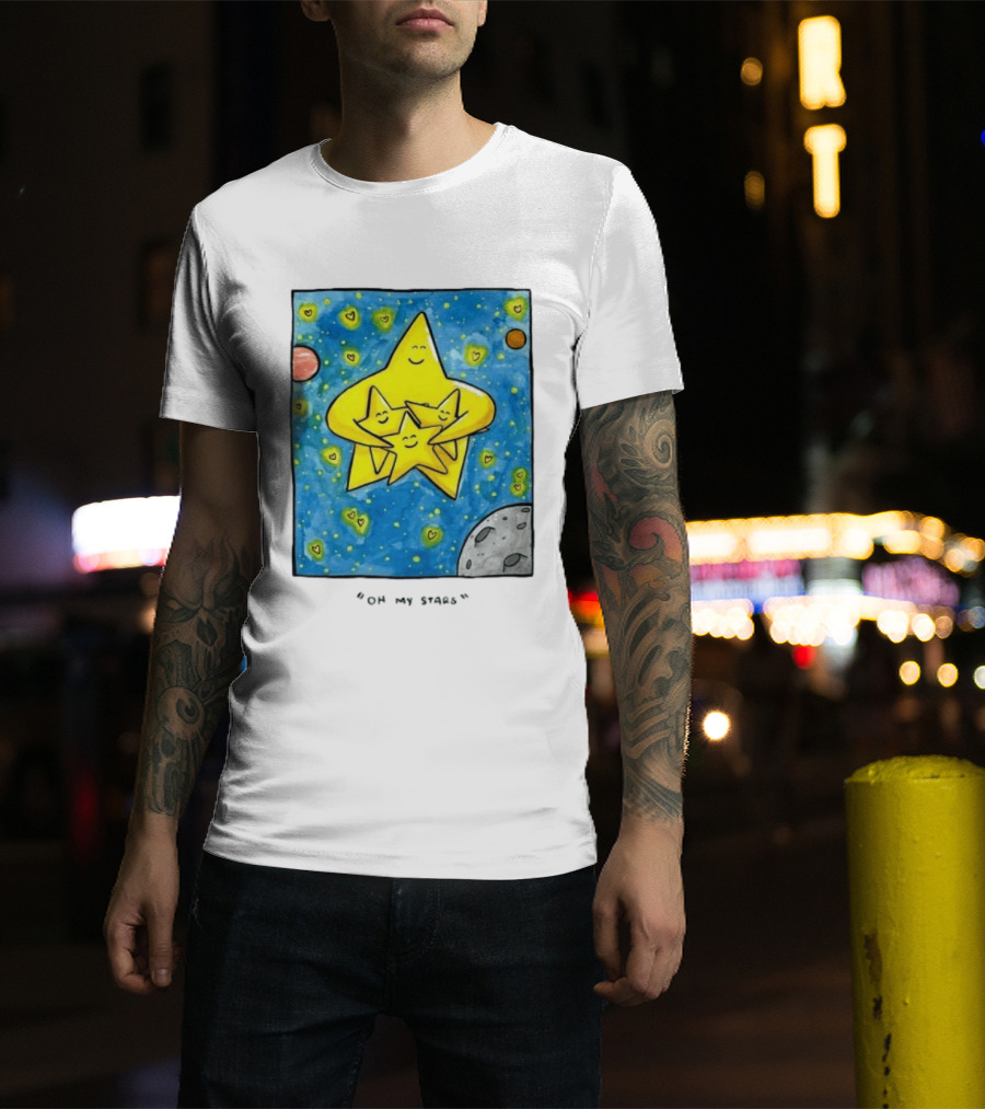 Oh My Stars Family Of Stars Celestial Background With Planets And Hearts T-Shirt