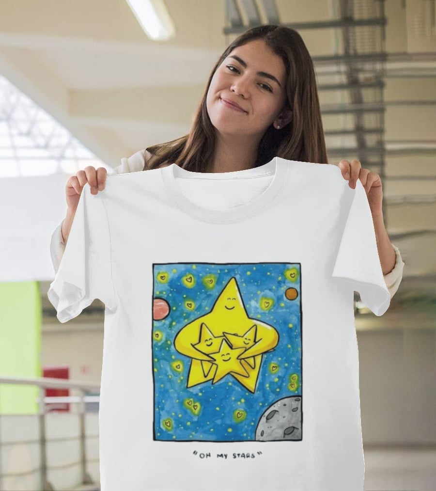 Oh My Stars Family Of Stars Celestial Background With Planets And Hearts T-Shirt