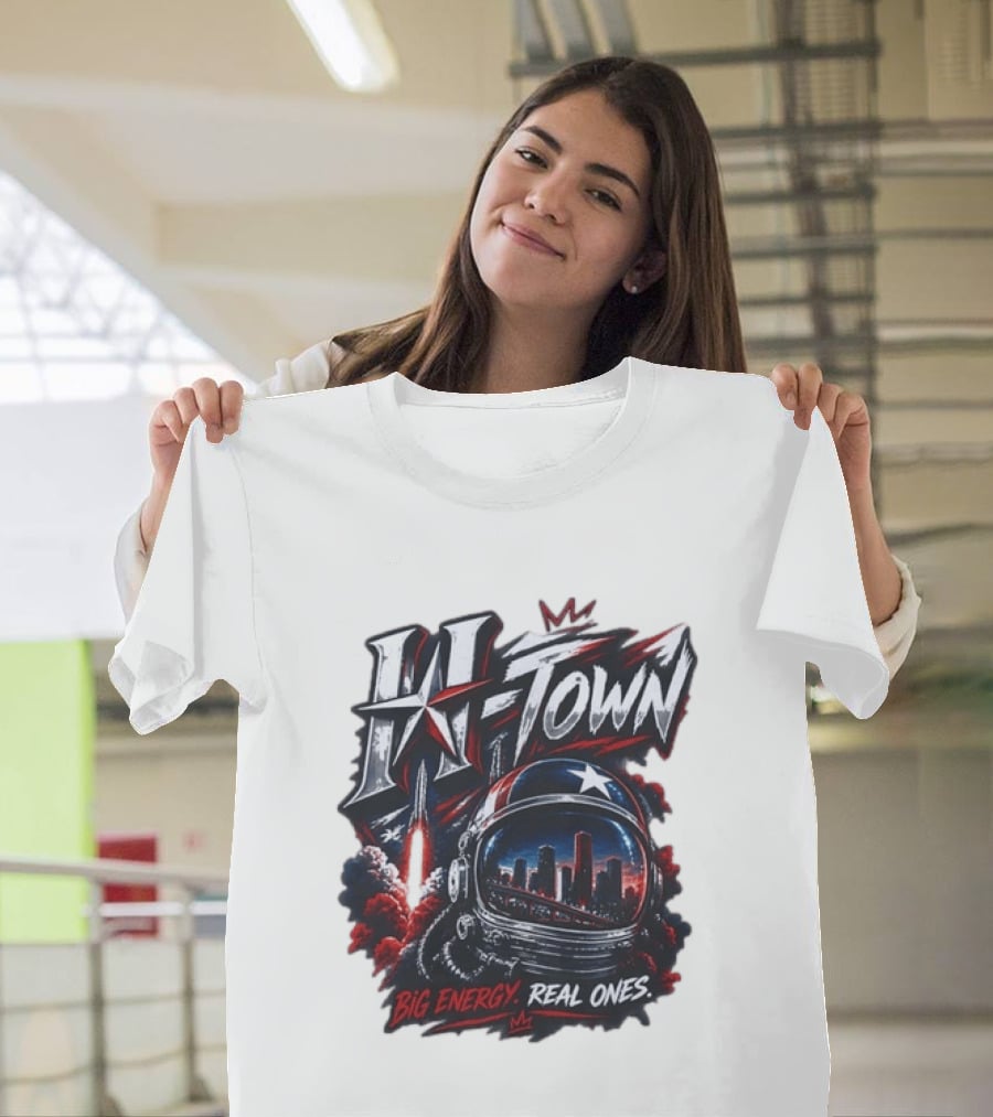 H Town Big Energy Real Ones Houston Astronaut Skyline T-Shirt