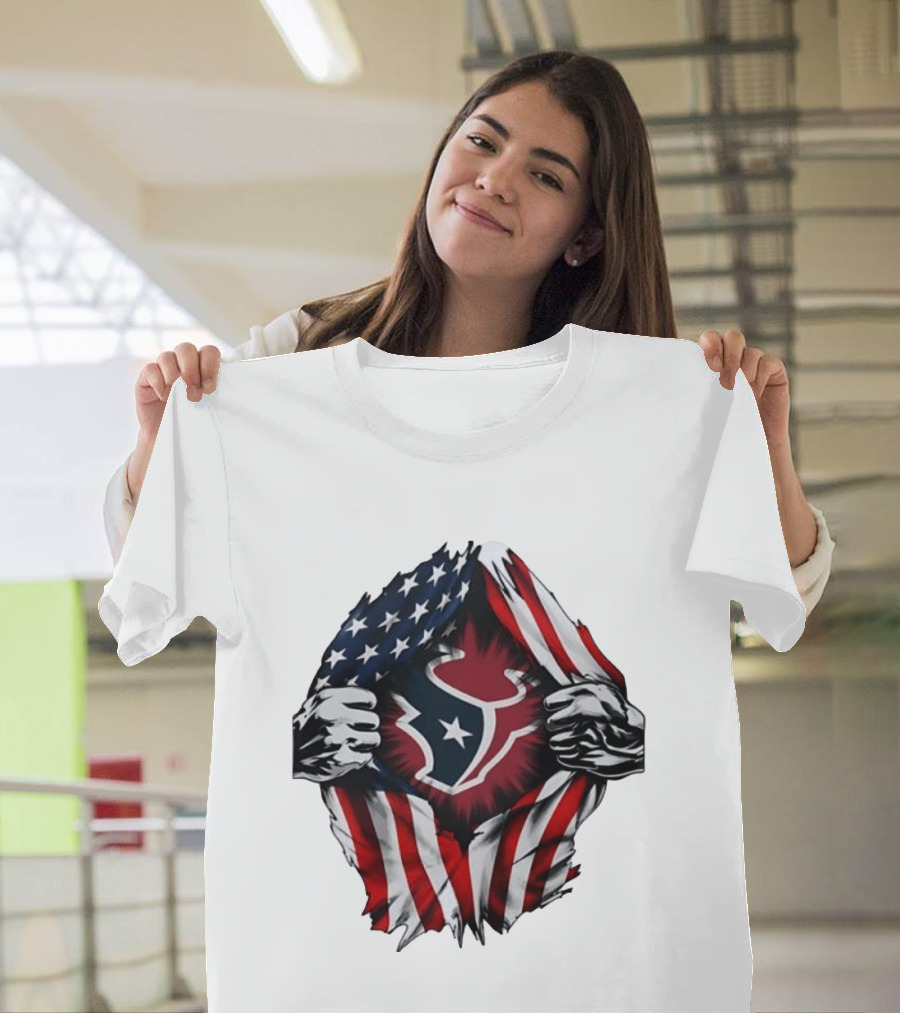 Houston Texans American Flag Ripped Chest NFL Fan T-Shirt
