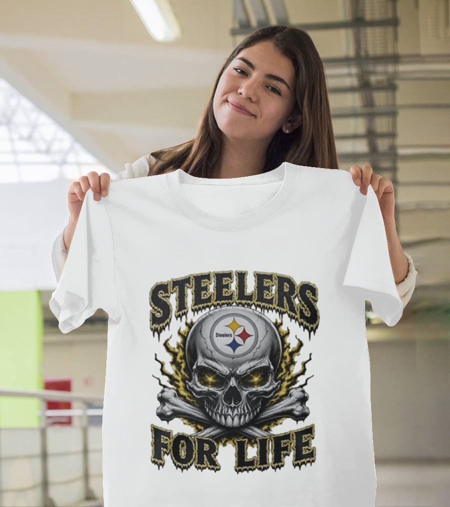 Pittsburgh Steelers Skull For Life Football Fanatic T-Shirt