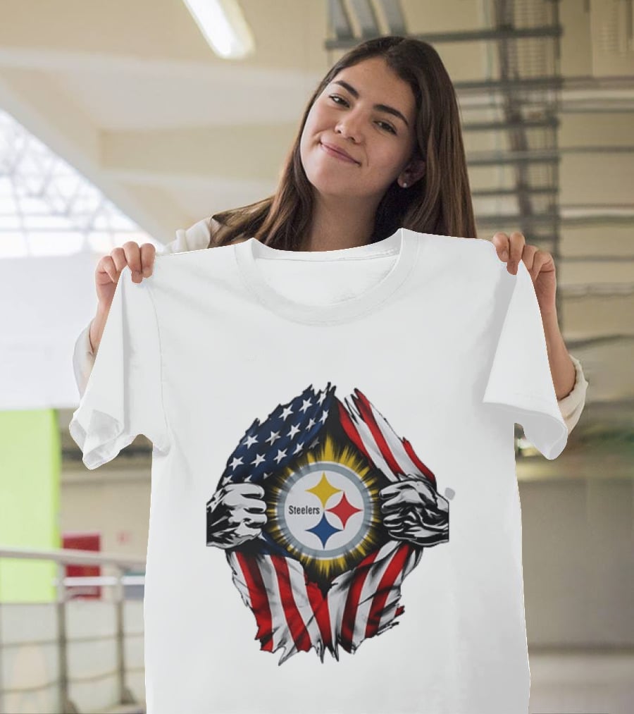 Pittsburgh Steelers American Flag Ripped Chest T-Shirt