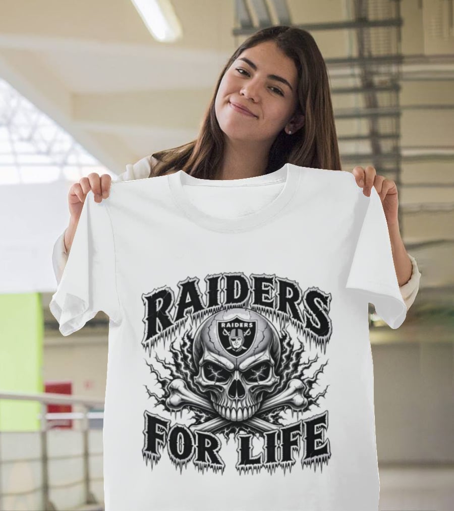 Raiders For Life Skull And Crossbones Melting Drip T-Shirt